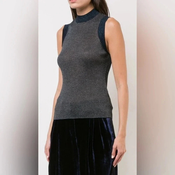 NWT RAG & BONE Raina Denim Blue Lurex Striped Sleeveless Top Small - Picture 6 of 11